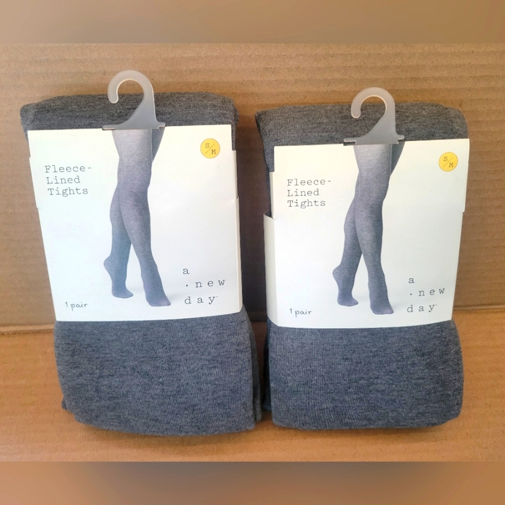 A New Day 2 Pairs of Charcoal Grey S/M Fleece Lined Tights Brand New